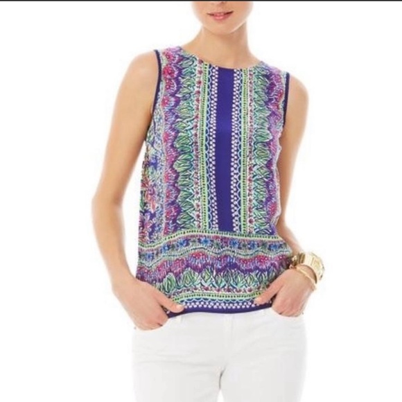 Lilly Pulitzer Bright Navy Not too Catty Iona Silk Top - Picture 4 of 4